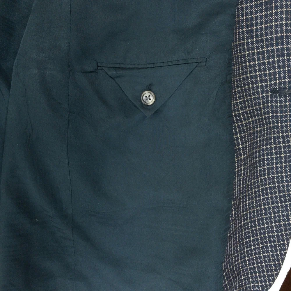 Burberrys Blazer Mens Size 48L Navy Blue Check Pattern Two Button Sport Coat